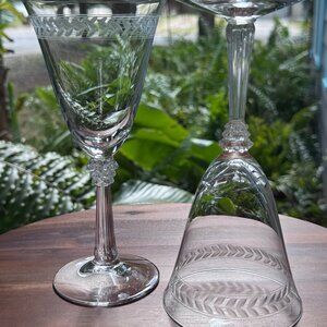 Set of 2 Vintage Fostoria Laurel Water Goblets, Stem 6017, Excellent Condition
